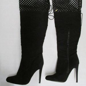 Shoedazzle Black Faux "Suede" Thigh High Boots